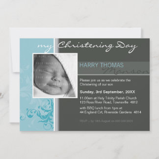 PHOTO CHRISTENING INBJUDAN: posant 5L Inbjudningar