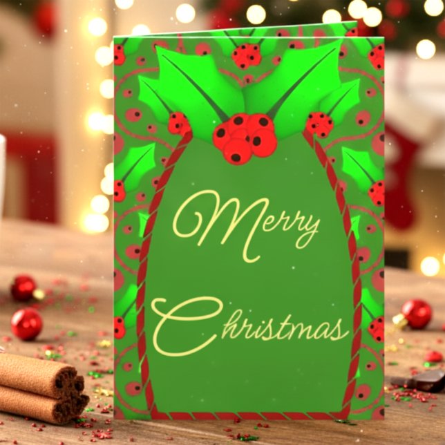 Photo Christmas Card With Holly And Berries Helgkort (Add your own photo and message. This card’s got holly, berries, and loads of Christmas charm.)