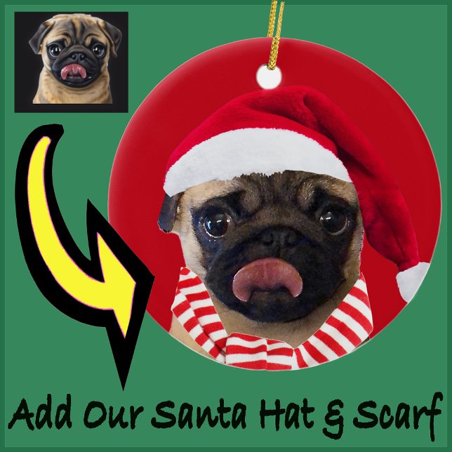 Photo Christmas Santa Hat on Your Dog Puppy        Julgransprydnad Keramik (Skapare uppladdad)