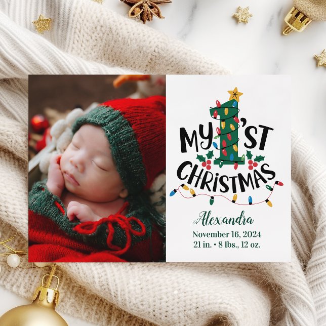 Photo Christmas Tree Lights First Christmas Julkort (Skapare uppladdad)
