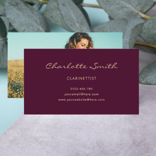 Photo Clarinetist Burgundy Elegant Visitkort