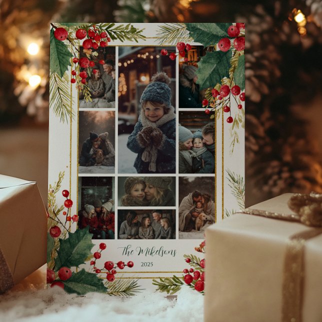 Photo Classic Holly Berry jul Party Julkort (Skapare uppladdad)