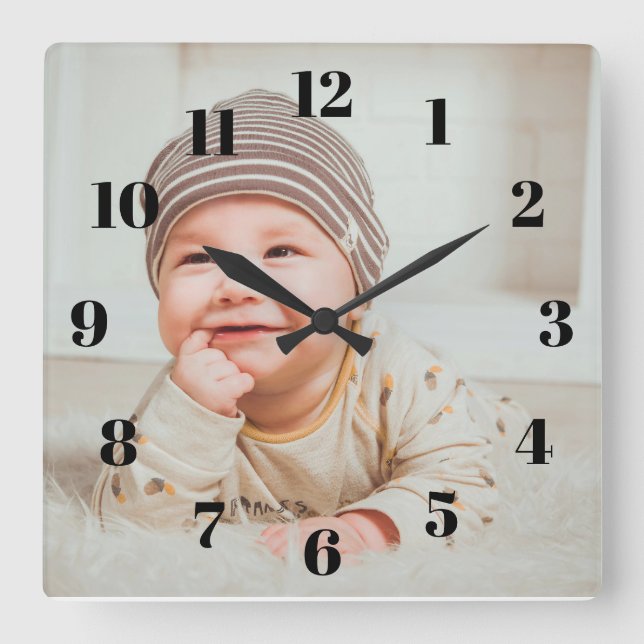 Photo Clock Custom Wall Clock Add Your Own Photo Fyrkantig Klocka (Framsida)