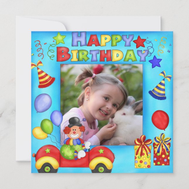 Photo Clown Födelsedagsfest inbjudan (Framsida)