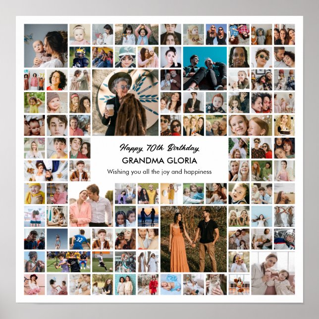 Photo Collage 100 Pictures Birthday Gift Square Poster (Framsidan)