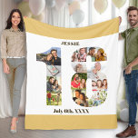 Photo Collage 18:e födelsedagsdagen Neutralt Sand  Fleecefilt<br><div class="desc">Anpassningsbar Bild Blanket med 12 av dina favoritfoton. Snyggtens fotokollage är i form av nummer 18 på en vit bakgrund med neutralt beige sand/muterad gult gräns. Filten kan också vara personlig med namn och födelsedatum som du väljer, vilket är skrivet i mörk bronze modern typografi. Mallen är konfigurerad så att...</div>