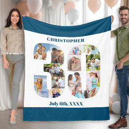 Photo Collage 30års födelsedag Blue White Bild Fleecefilt