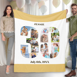 Photo Collage 30års födelsedag Neutralt Sand Bild Fleecefilt