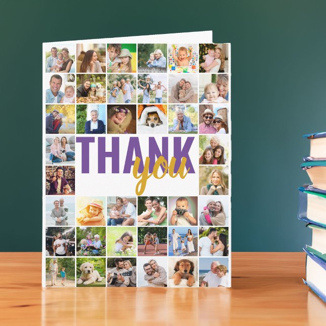Photo Collage 40 Picture Personalized Tack Kort (40 Photo Collage Thank You card - ideal for teacher, coach, retirement etc.)