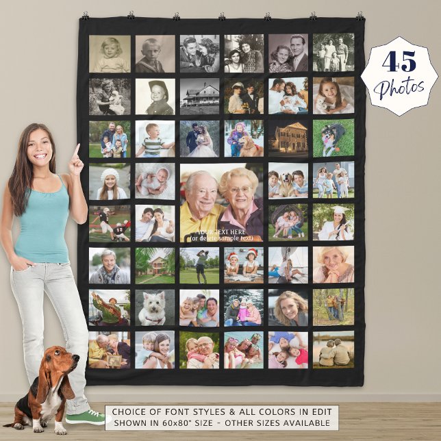 Photo Collage 45 Photo Template Personlig Black Fleecefilt (Skapare uppladdad)