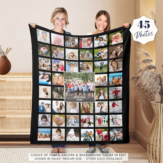 Photo Collage 45 Photo Template Personlig Black Fleecefilt (Skapare uppladdad)