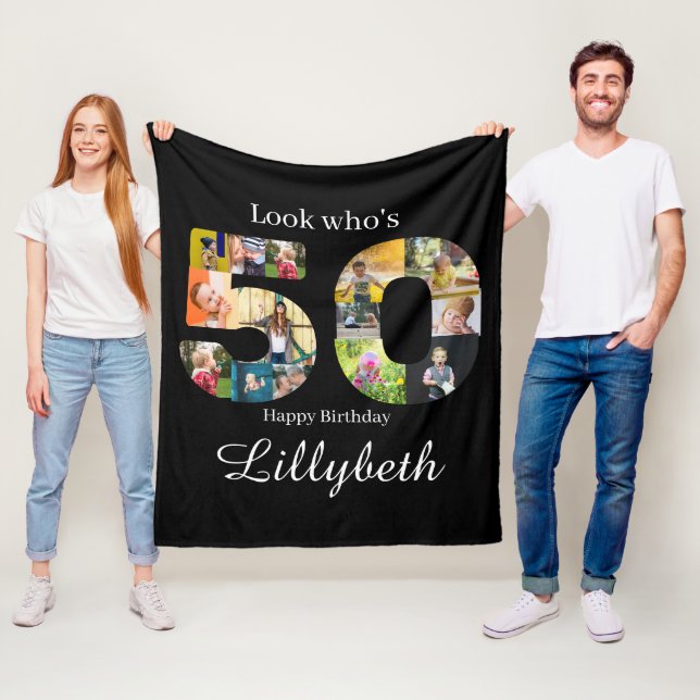 Photo Collage 50:e födelsedagsblanket Fleecefilt (På plats)