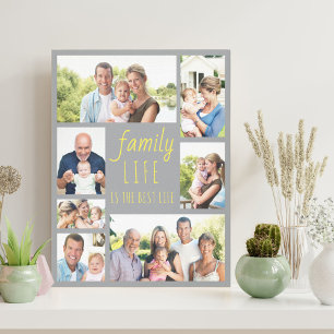 Photo Collage 7 Bild Family Life Quote Grått