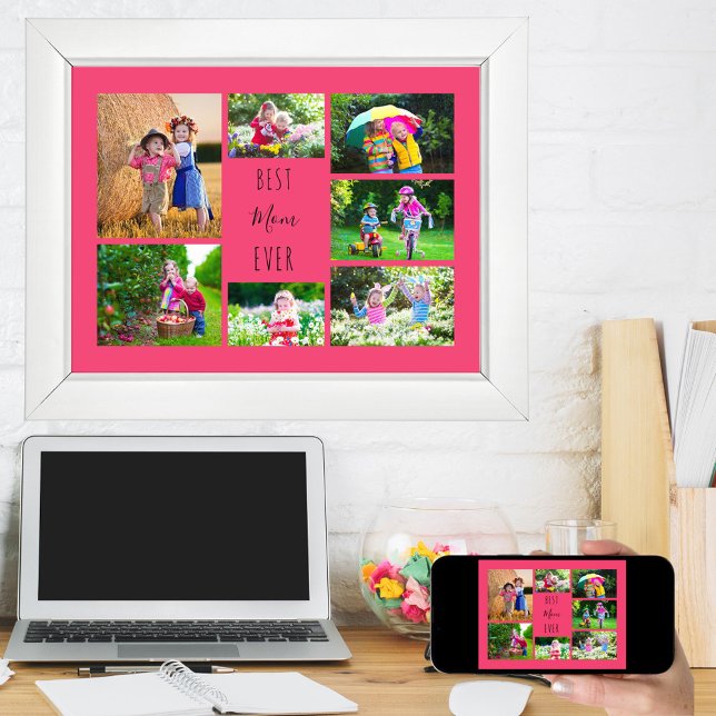 Photo Collage 7 Bilder Bästa Mamma någonsin Rosa Poster (Skapare uppladdad)
