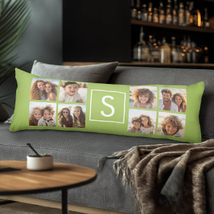 Photo Collage Anpassningsbar Monogram - Lime Green Kroppskudde