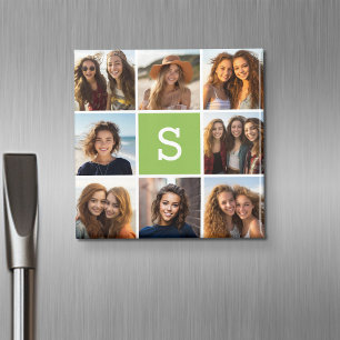 Photo Collage Anpassningsbar Monogram - Lime Green Magnet