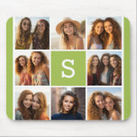Photo Collage Anpassningsbar Monogram - Lime Green Musmatta<br><div class="desc">Du kan använda Instagram-foton för den här designen. Använda 8-kvadratfoton som skapar en unik och personlig gåva. Eller så kan du behålla hipstervalpen och göra ett trendig till keepy. Om du behöver justera bilder klickar du på verktyg för att anpassa ändringar.</div>