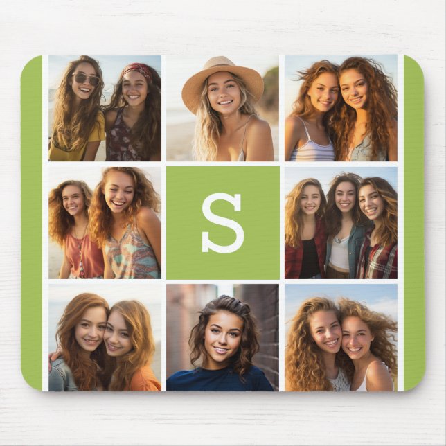 Photo Collage Anpassningsbar Monogram - Lime Green Musmatta (Framsidan)