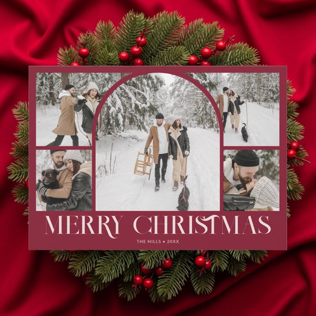 Photo Collage Arch Merry Christmas Vintage Julkort (Skapare uppladdad)