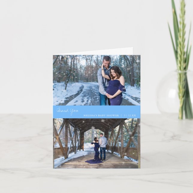 Photo Collage Baby Shower Blue - tackkort (Framsida)