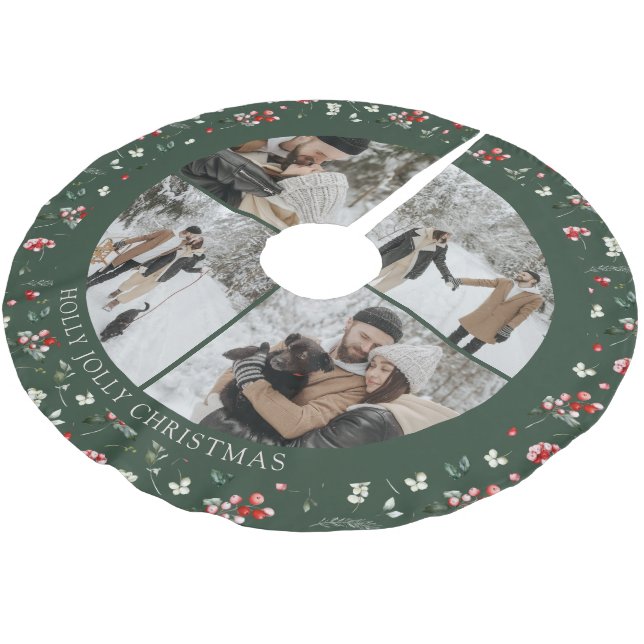 Photo Collage Berry Pattern Green Julgransmatta Borstad Polyester (Vinklad)