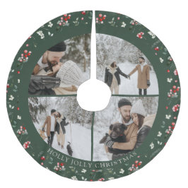 Photo Collage Berry Pattern Green Julgransmatta Borstad Polyester