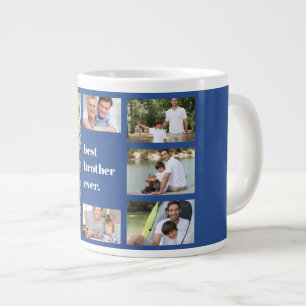 Photo Collage Best Brother, allt blått och vitt Jumbo Mugg