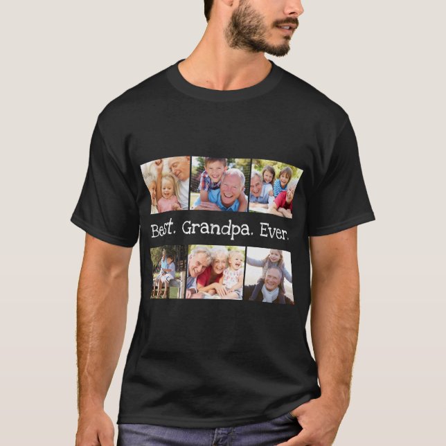 Photo Collage Best Grandpa All Black White T Shirt (Framsida)