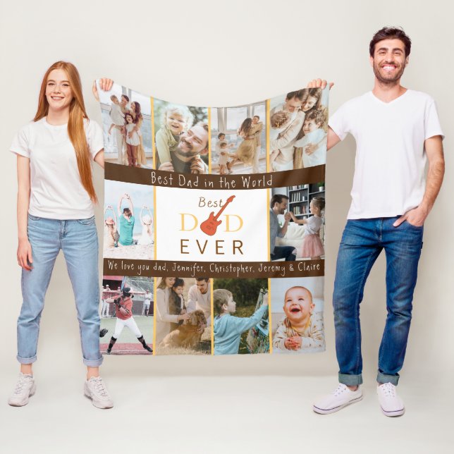 Photo Collage Best Pappa någonsin Modern Fars dag Fleecefilt (På plats)