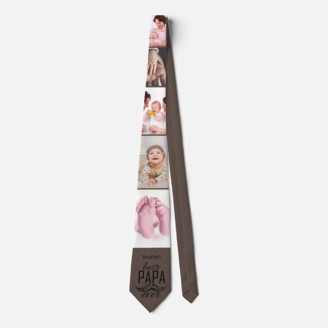Photo Collage Best Pappa nånsin Brown Neck Tie Slips (Framsida)
