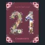 Photo Collage Big 21st Birthday Rosa Flower Woman Poster<br><div class="desc">Skapa en 21:a födelsedag med sex foton i 2:a format. Dekorerad med vackra och vackra  blommor av rosa och grönt. Underbar 21:a födelsedagspresent till kvinnor. Personlig nummer 21 fotokollage för en unik och mycket speciell produkt.</div>