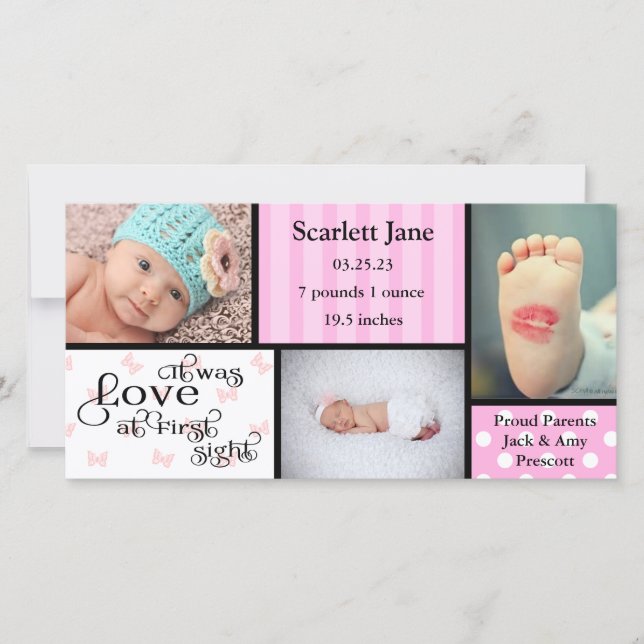 Photo Collage-Birth Announcement Photo Card Meddelande (Framsida)