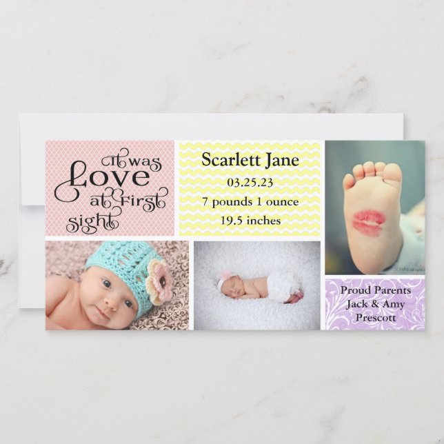 Photo Collage-Birth Announcement Photo Card Meddelande (Framsida)