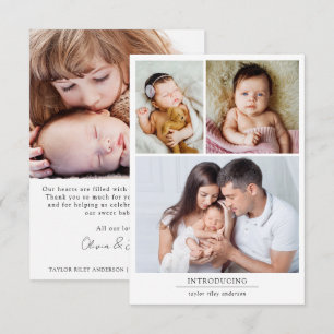 Photo Collage Birth Stats Nyfödd bebis Tack Kort