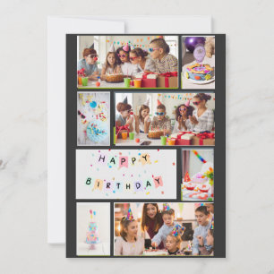 Photo Collage Birthday Card - Grått Black 7 Ramar Julkort