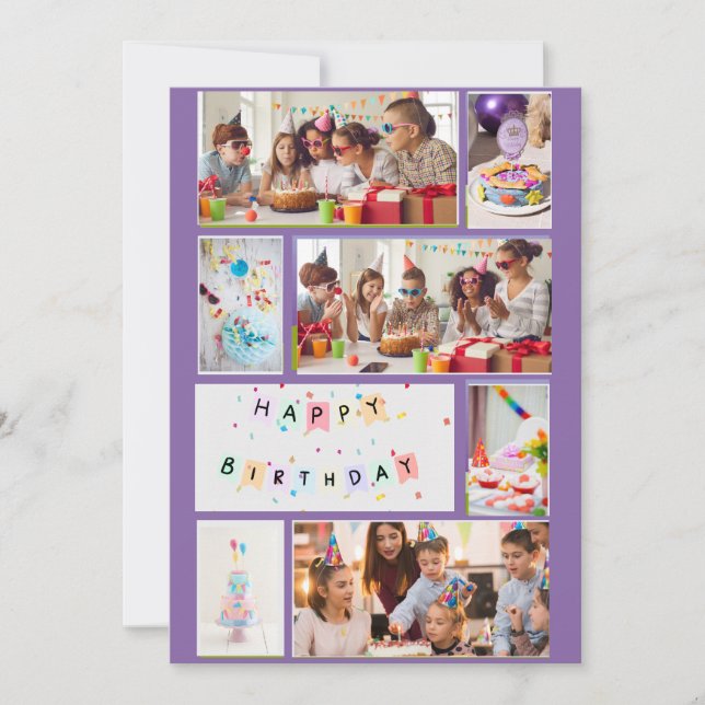 Photo Collage Birthday Card - Lila 7 Ramar Julkort (Framsida)