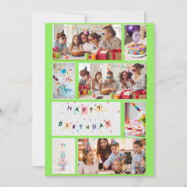 Photo Collage Birthday Card - Neon Grönt 7 Ramar Julkort