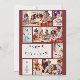 Photo Collage Birthday Card - Red med 7 Ramar Julkort