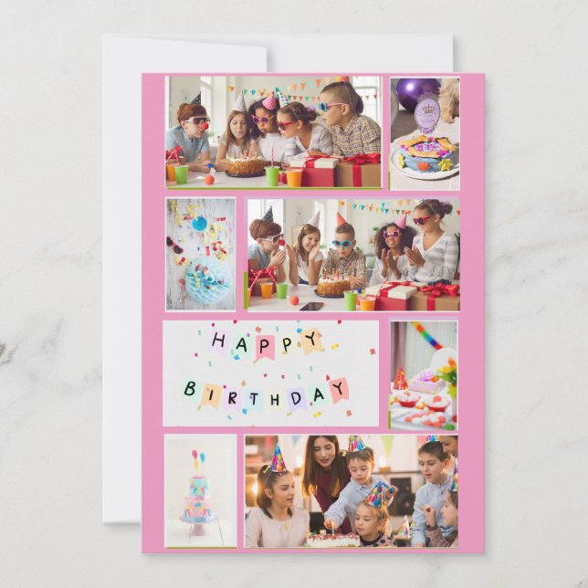 Photo Collage Birthday Card - Rosa 7 Ramar Julkort (Framsida)