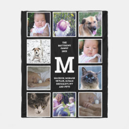 Photo Collage Black and White Monogram 10 Photo Fleecefilt