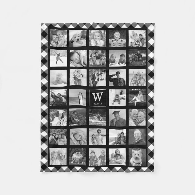 Photo Collage Black Buffalo Play Monogram Namn Fleecefilt (Framsidan)