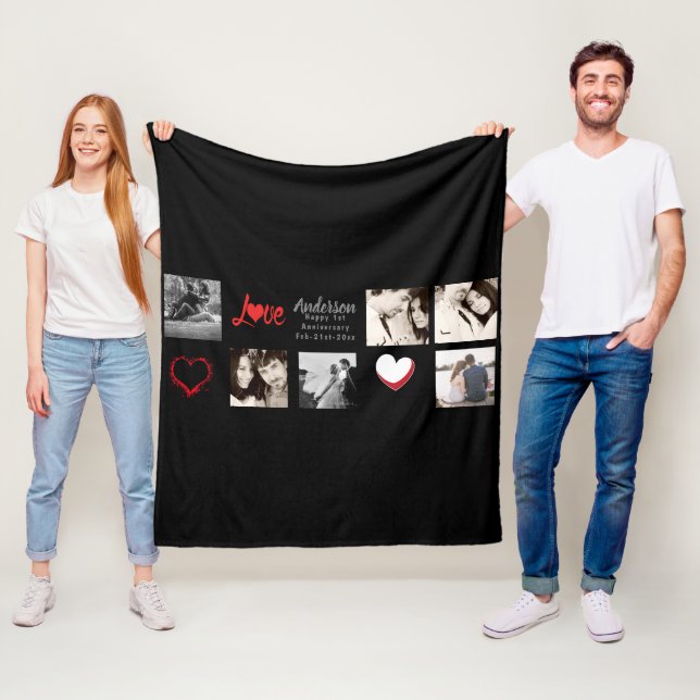 Photo Collage Blanket - Kärlek/Bröllop/årsdag Fleecefilt (På plats)