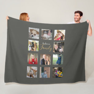 Photo Collage Blanket Silver Grått med text Fleecefilt