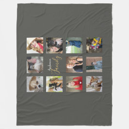 Photo Collage Blanket Silver Grått med text Fleecefilt