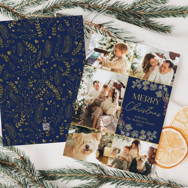 Photo Collage Blue Guld God jul Card Julkort (Skapare uppladdad)