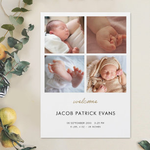 Photo Collage Boy Birth Announcement Magnet