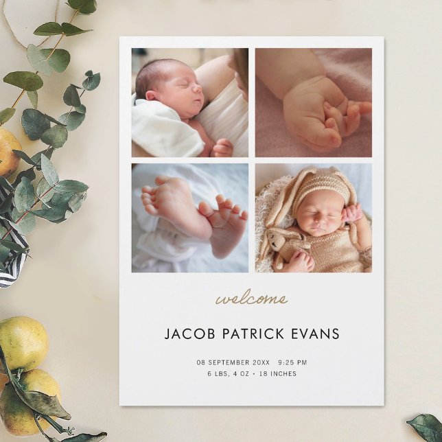 Photo Collage Boy Birth Announcement Magnet (Skapare uppladdad)