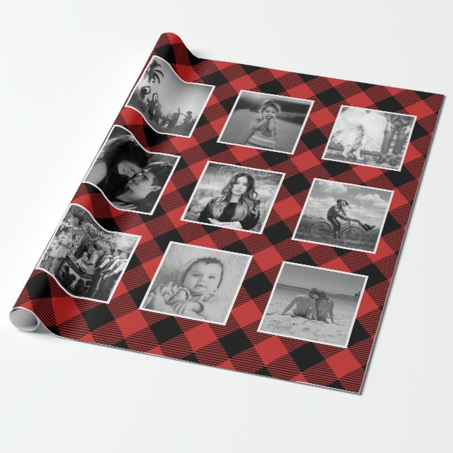 Photo Collage Buffalo Play Lumberjack Red Presentpapper (Utrullad)