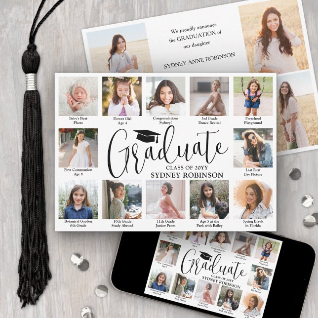 Photo Collage & Captions Trendy Script Graduation Meddelande (Skapare uppladdad)