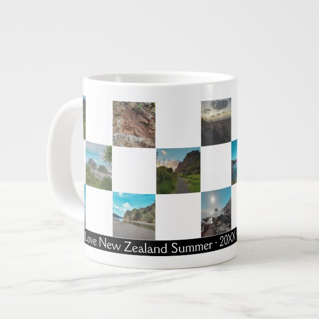 Photo Collage Checker New Zealand Summer Kusten Jumbo Mugg (Framsida vänster)